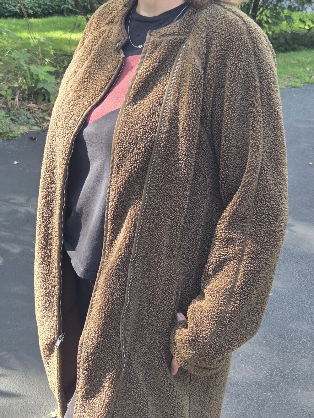 Banana Republic Brown Sherpa Zip-Up 3/4 Length Jacket